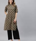 Black printed cotton ethnic-kurtis