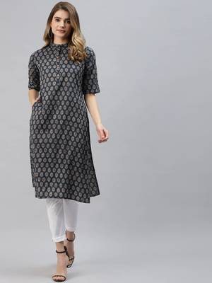 Blue printed cotton ethnic-kurtis 1