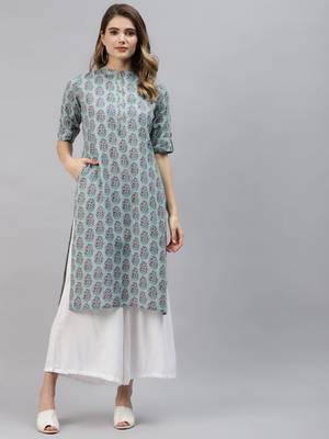 Blue printed cotton ethnic-kurtis 1