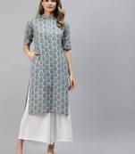 Blue printed cotton ethnic-kurtis