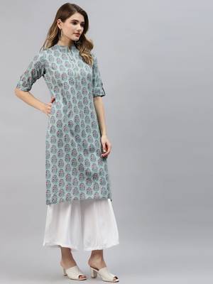 Blue printed cotton ethnic-kurtis 3