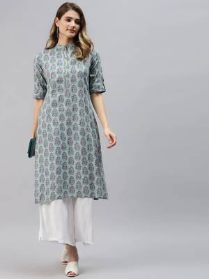Blue printed cotton ethnic-kurtis 5