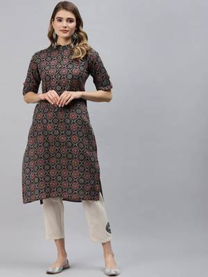 Black printed cotton ethnic-kurtis 1