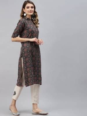 Black printed cotton ethnic-kurtis 3