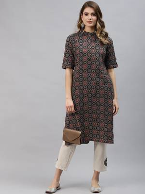 Black printed cotton ethnic-kurtis 5