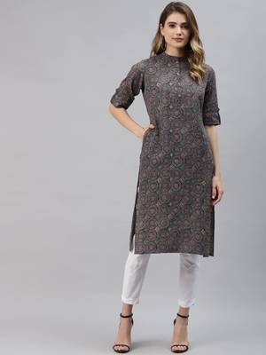 Navy-blue printed cotton ethnic-kurtis 1