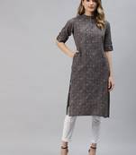 Navy-blue printed cotton ethnic-kurtis