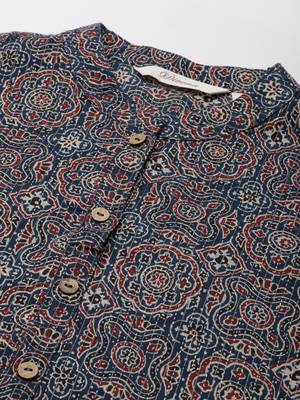 Navy-blue printed cotton ethnic-kurtis 2
