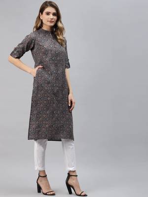 Navy-blue printed cotton ethnic-kurtis 3