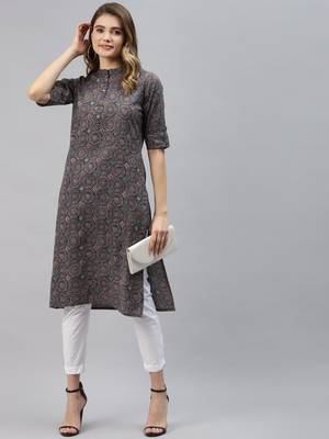 Navy-blue printed cotton ethnic-kurtis 5
