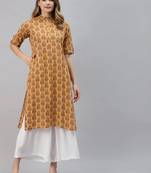 Mustard printed cotton ethnic-kurtis