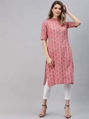 Pink printed cotton ethnic-kurtis 1
