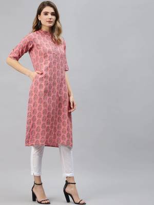 Pink printed cotton ethnic-kurtis 3