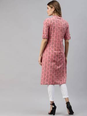 Pink printed cotton ethnic-kurtis 4
