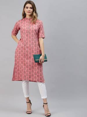 Pink printed cotton ethnic-kurtis 5