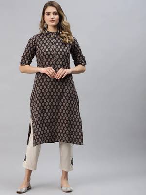 Black printed cotton ethnic-kurtis 1