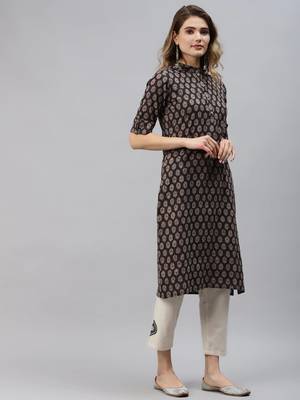 Black printed cotton ethnic-kurtis 3