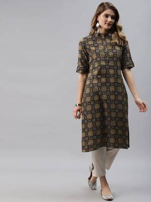 Black printed cotton ethnic-kurtis 1