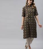 Black printed cotton ethnic-kurtis