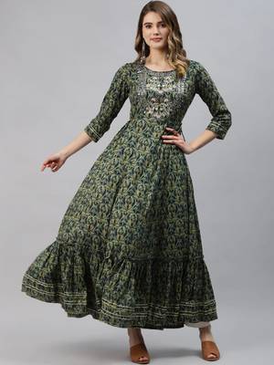 Green embroidered cotton ethnic-kurtis 1