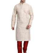 Beige printed art silk kurta-pajama