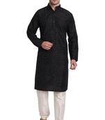 Black printed art silk kurta-pajama
