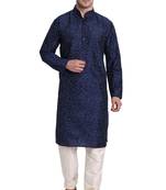Blue printed art silk kurta-pajama