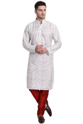 White printed art silk kurta-pajama 1