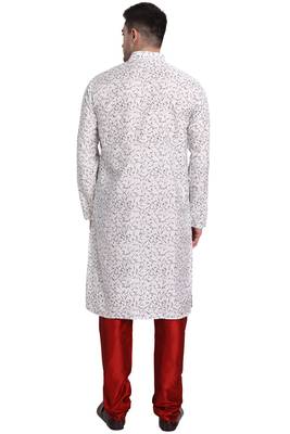 White printed art silk kurta-pajama 2