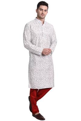 White printed art silk kurta-pajama 3