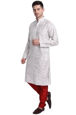 White printed art silk kurta-pajama 4