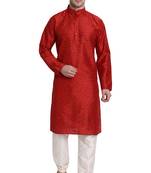 Red printed art silk kurta-pajama