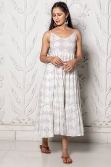 Blue & White Geometric Block Print Tyre Dress