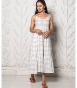 Blue & White Geometric Block Print Tyre Dress