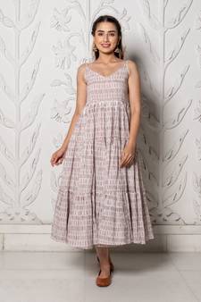 Maroon & White Geometric Block Print Tyre Dress