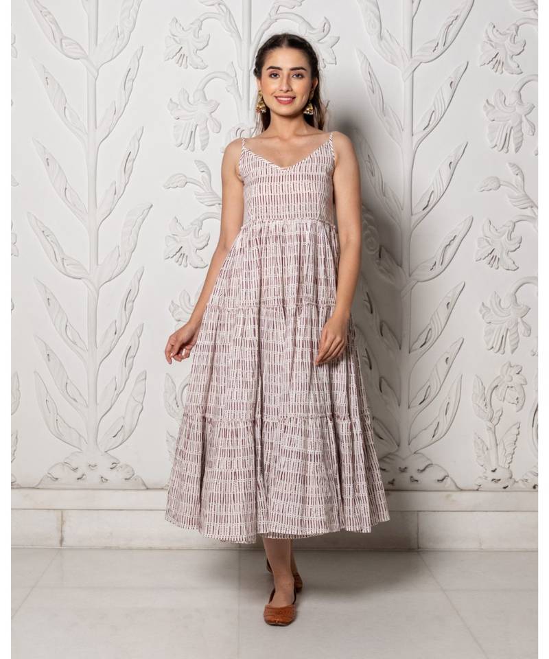 Maroon & White Geometric Block Print Tyre Dress