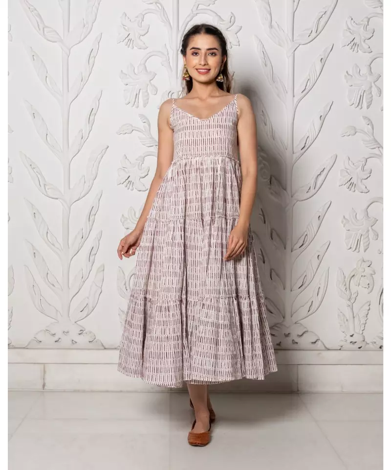 Maroon & White Geometric Block Print Tyre Dress