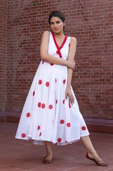 White Polka Dot Anghrakha Dress