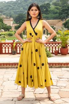 Yellow Dot Anghrakha Dress Polka