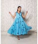 Sky Blue Polka Dot Anghrakha Dress