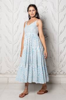 Turquoise Geometric Block Print Tyre Dress