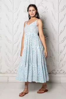 Turquoise Geometric Block Print Tyre Dress