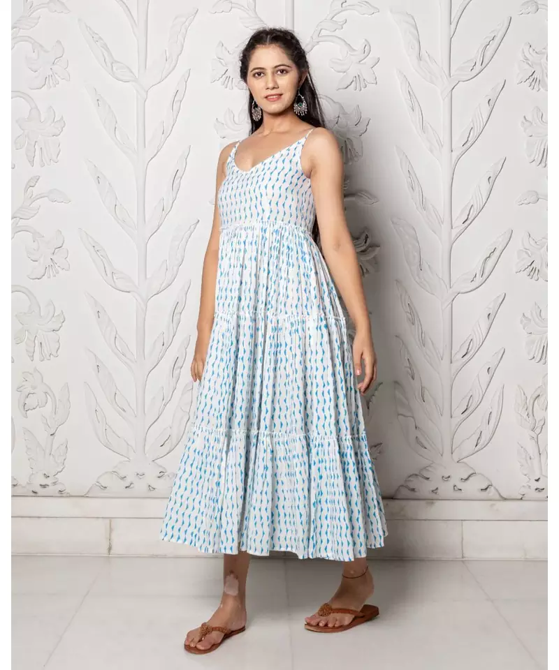 Turquoise Geometric Block Print Tyre Dress