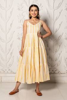 Yellow & White Geometric Block Print Tyre Dress