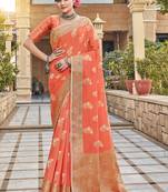 Saree Swarg Peach Linen Cotton Saree with Blouse