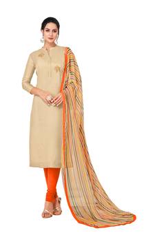 Beige thread embroidery chanderi salwar