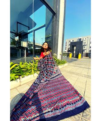 multicolor Ajrakh handcrafted on chanderi silk&  with running blouse 2