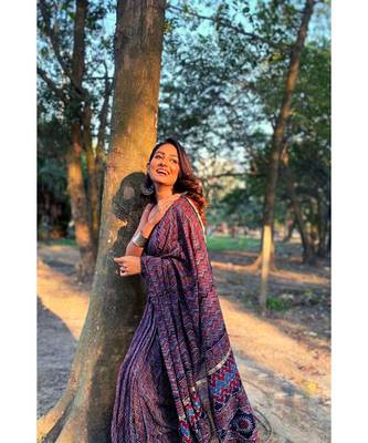 multicolor Ajrakh handcrafted on chanderi silk&  with running blouse 2