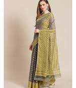 multicolor Jamdani on resham silk in yellow and grey melange
