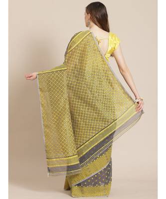 multicolor Jamdani on resham silk in yellow and grey melange 2